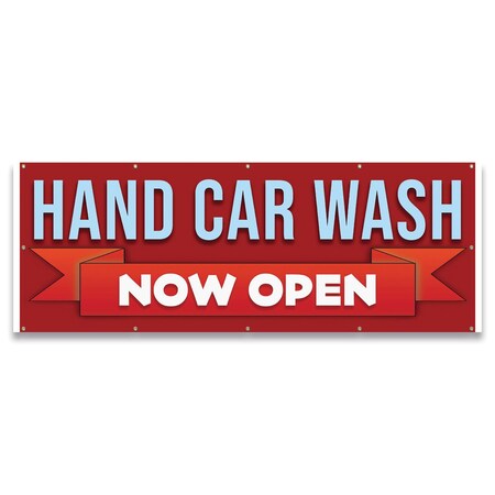 Signmission Hand Car Wash Now Open Banner Concession Stand Food Truck Single Sided B-120-30080